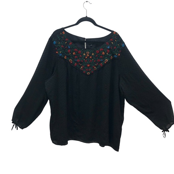 Torrid Blouse Womens 3 Black Sheer Swiss Dot Embroidered Floral Peasant Top Boho - Picture 1 of 13